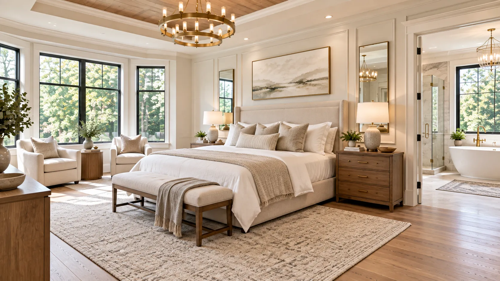 Primary bedroom with a connected ensuite bathroom, renovated as part of a coordinated whole-home project
