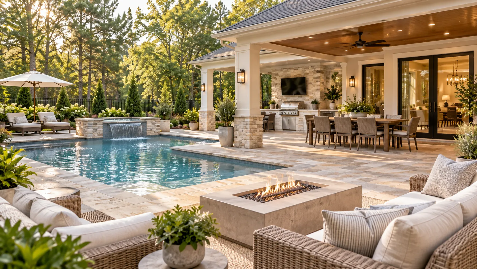 Outdoor living space and pool area remodeled by Home Remodeling Marietta